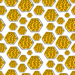 Seamless vector pattern. Hexagon hand drawn pattern. Cartoon-like elements. Bright and positive.