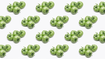 Background pattern. Green tomatoes cloned on a white background.