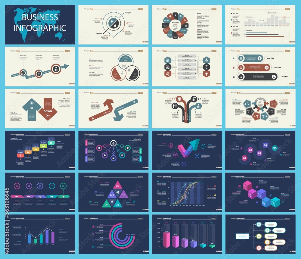 Poster set of analysis or management concept infographic charts. business diagrams for presentation slide t