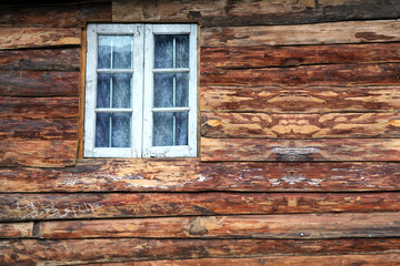 One window of old wooden house at lachung town, sikkim, India