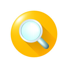 Cute Magnifying Glass Icon on Yellow Button on White Background . Isolated Vector Illustration 