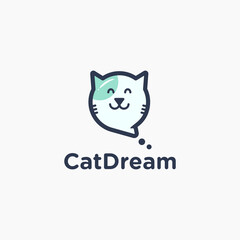Cute Cat Dream Cartoon with bubble talk logo design
