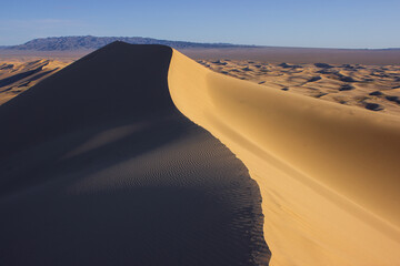 Fototapeta na wymiar Great Khongorin sand dune and mountains in Gobi desert, Mongolia