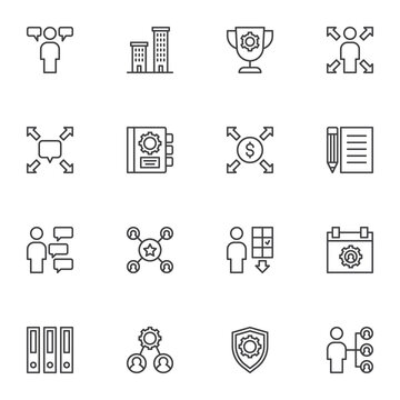Corporate business line icons set, outline vector symbol collection, linear style pictogram pack. Signs, logo illustration. Set includes icons as business opportunity, cooperation, team leader, office