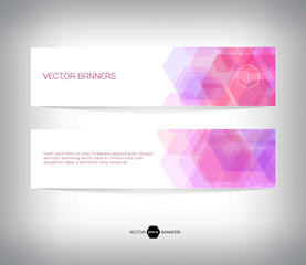 vector horizontal web banner design with purple geometric hexagonal background