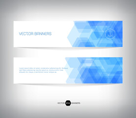 vector horizontal web banner design with blue geometric hexagonal background