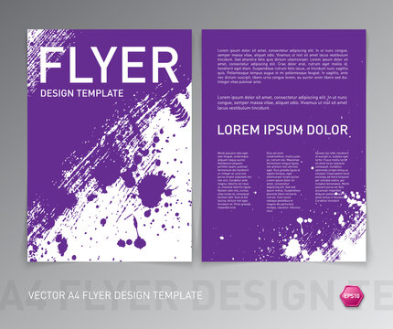 vector flyer, leaflet design template, book cover, brochure, with hand painted brush stroke and splatter