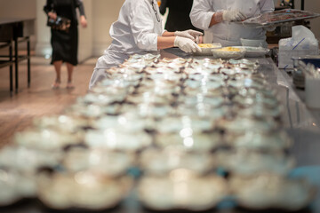 Chefs are preparing food for customer