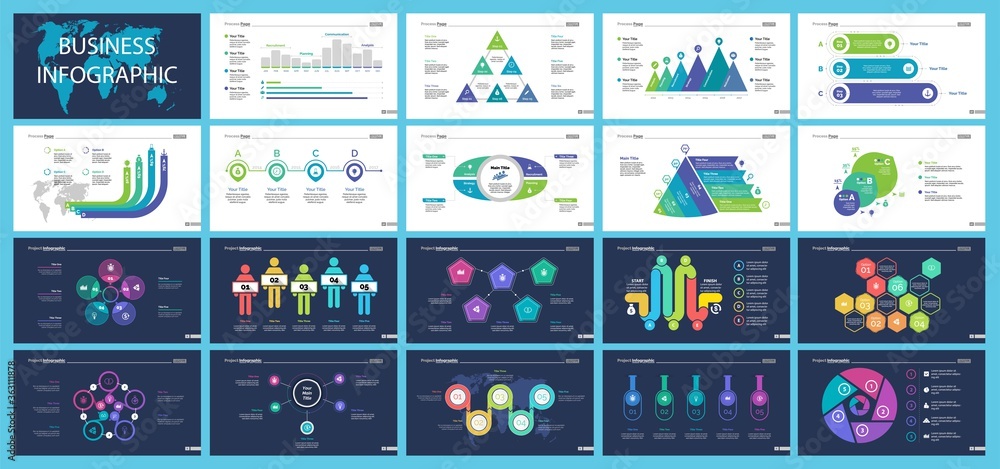 Aufkleber set of teamwork and statistics concept infographic charts. business diagrams for presentation slide 