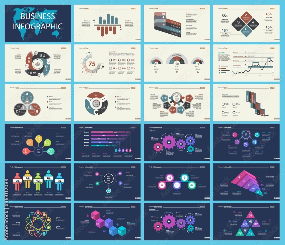 Aufkleber set of analysis or teamwork concept infographic charts. graphic elements for presentation slide temp