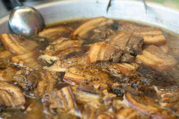 Brasied belly pork in street food market