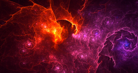 3D rendering abstract multicolored fractal light background with bright center