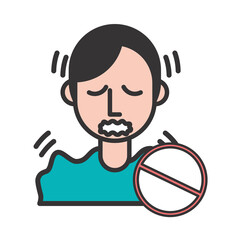 person with covid19 symptom and stop symbol