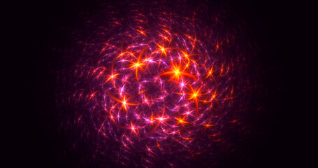 3D rendering abstract multicolored fractal light background with bright center