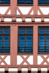 Exterior of old house in timber framing style