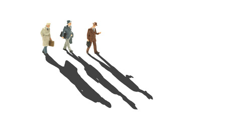 Businessman walking and talking the business, selective focus miniature business people.