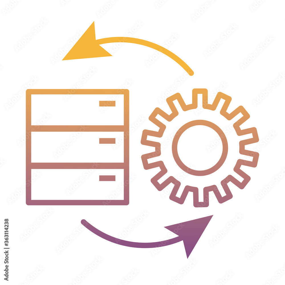 Poster gear machine work with data server gradient line style icon