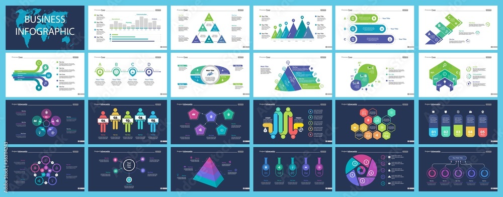 Poster set of teamwork and statistics concept infographic charts. business diagrams for presentation slide 