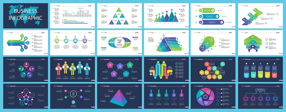 Set of teamwork and statistics concept infographic charts. Business diagrams for presentation slide templates. For corporate report, advertising, banner and brochure design.