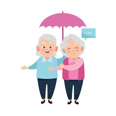 cute happy grandmothers with umbrella avatars characters