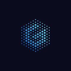 Letter g pixel logo hexagon blue color. Technology, business, and digital logotype vector concept