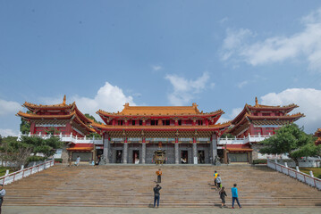 Fototapeta premium Taiwan , Febuary 2 ,2019 - people was taking picture in front of one of famous taiwan sightseeing place - Longshan temple