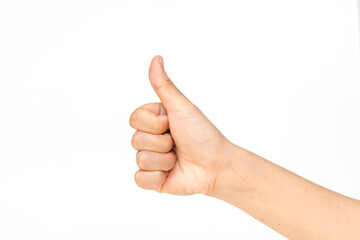 Female hand showing gesture on white background. Body language concept.