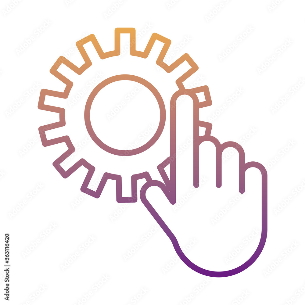 Poster gear machine work with hand indexing gradient line style icon