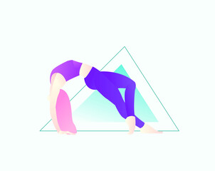 Young woman doing yoga exercise. Wheel pose vector illustration