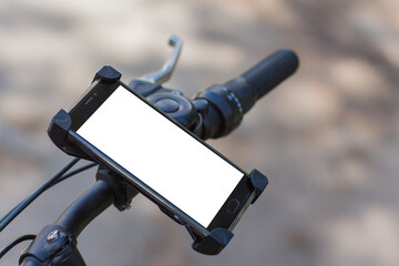 smartphone on the handlebars of a bicycle
