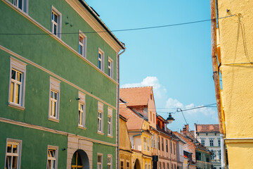 Fototapeta na wymiar Medieval old town colorful houses in Sibiu, Romania