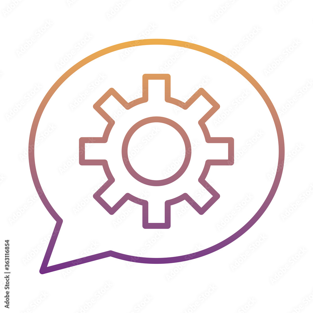 Poster gear machine work in speech bubble gradient line style icon