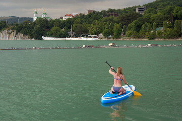 Krasnodar region. Abrau-Durso. SUP boarding on Lake Abrau