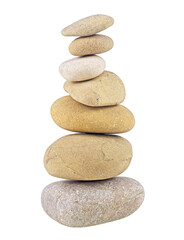 Pebble stones isolated on a white background. Pyramid of the stones. Balanced Zen stones.
