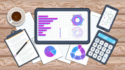 Fototapeta premium Business performance analysis financial growth. Market research, data analysis, statistics graph chart report, business analysis, planning. Digital marketing strategy