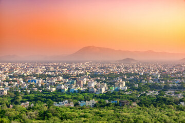 Aerial view of Tirupati city in South India, Andhra Pradesh.