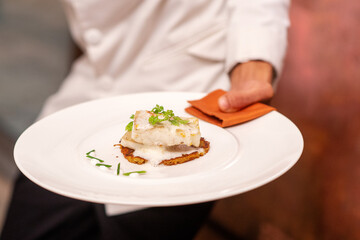 fish fillet steak with mushroom sauce