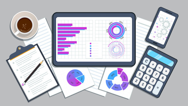 Financial accounting audit concept. Business finance and investment, planning. Tax return. Accounting with calculator and financial data report.