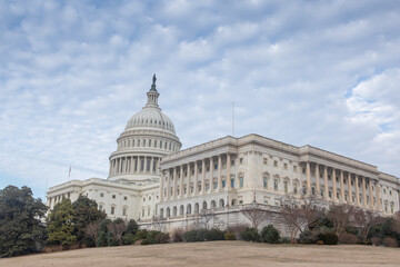 Fototapeta premium The Capitol Hill, congress building in Washington DC, on a cloudy day.