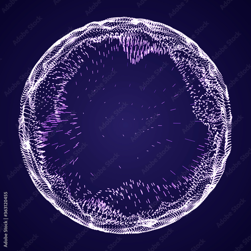 Poster futuristic sphere of multiple points and lines. abstract illustration in space style. 3d rendering.