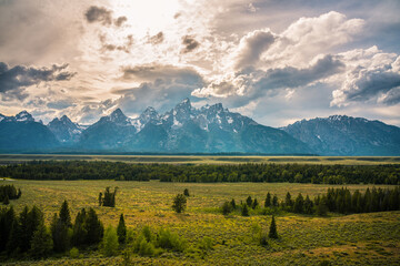 Fototapeta na wymiar The Grand Teton Ranch, with the mountains in the back.