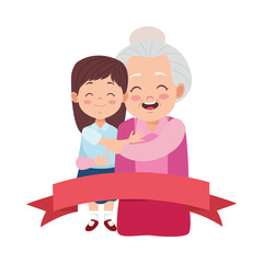 cute happy grandmother with granddaughter characters