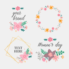 Floral Frame Collection. Set of cute retro flowers arranged un a shape of the wreath perfect for wedding invitations and birthday cards