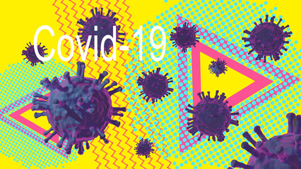 The Covid-19 virus picture on the pop art pattern background.