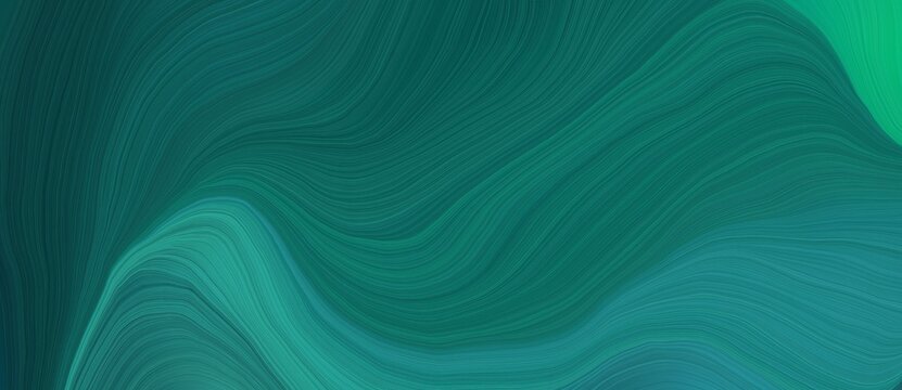 background graphic design with modern soft curvy waves background illustration with teal green, light sea green and blue chill color © Eigens