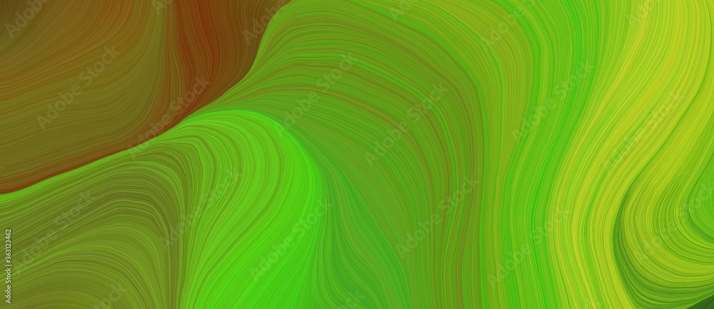 Poster background graphic element with modern soft swirl waves background design with dark green, chocolate and yellow green color