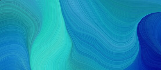 background graphic design with elegant curvy swirl waves background illustration with light sea green, dark blue and turquoise color