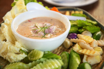 Thai coconut milk spicy dip eat with fresh vegetable