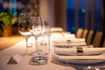 empty glasses on fine dinnig table decoration