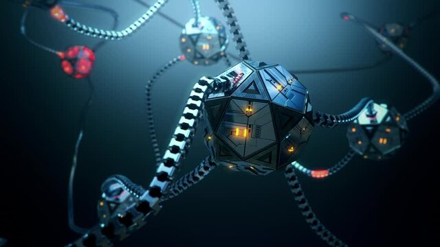 Artificial intelligence synthetic brain cells firing electric impulses. 